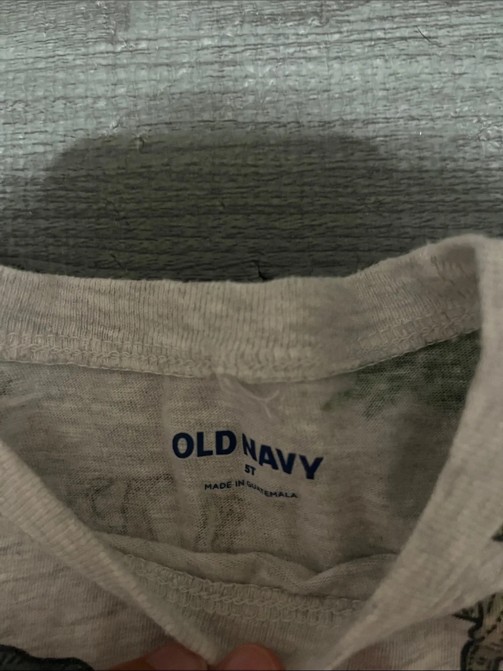 Old Navy Light Gray Tee with Green Dinosaur Prints
